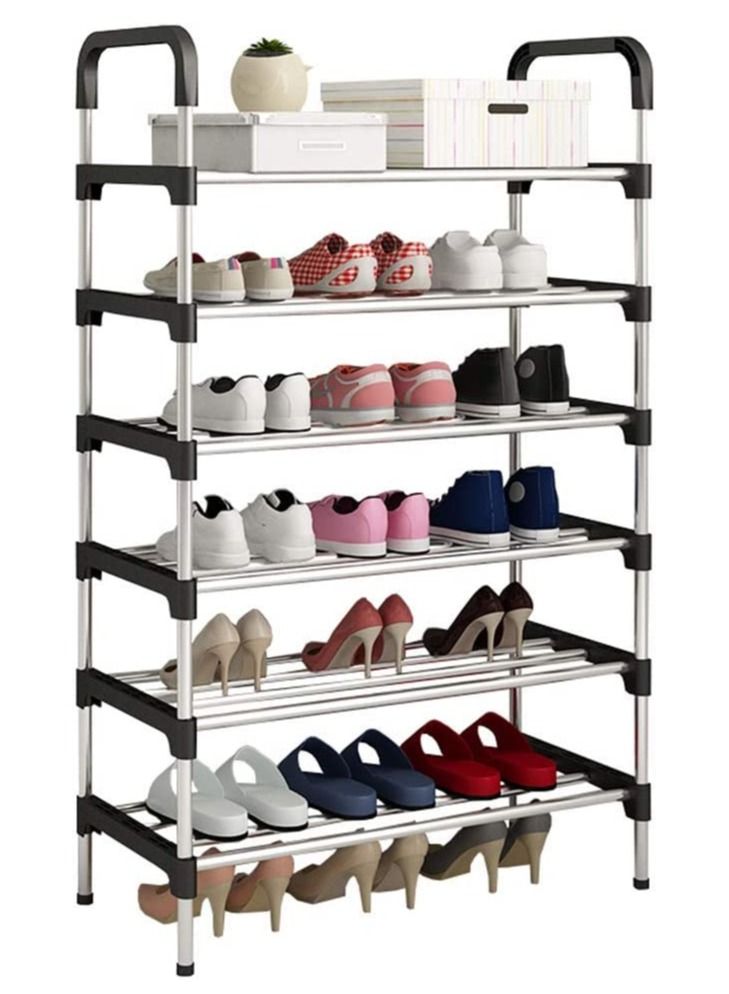 DubaiGallery خزانة أحذية، منظم تخزين أحذية، رف تخزين معدني قوي قابل للتعديل لغرفة النوم، الخزانة، غرفة المعيشة، المدخل، غرفة النوم (رف أحذية مكون من 6 طبقات) - Image 1