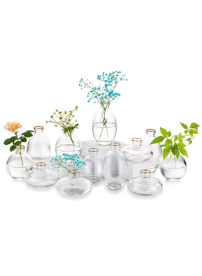 LAMAY 12pcs Glass Bud Vase Set, Small Flower Vases for Centerpieces in Bulk, Mini Vintage Vase for Wedding, Home,Table Decoration - Image 1