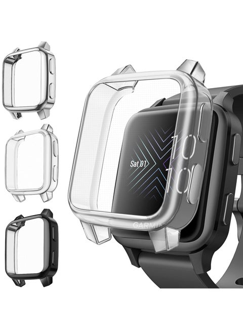 3 Packs 3 Color Screen Protector Case Compatible with Garmin Venu Sq 2, Sq 2 Music, Venu Sq, Venu Sq Music, Full Coverage Soft TPU Case Protective Screen Cover Bumper Frame