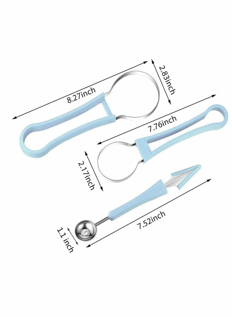 SOLARAE Melon Baller Scoop, 4 In 1 Stainless Steel Watermelon Cutter Fruit Carving Tools Set for Salad Scoop Ice Cream Slicer Dig Pulp Separator Dig Knife and Cookie DIY 1 Blue and 1 Green - Image 5