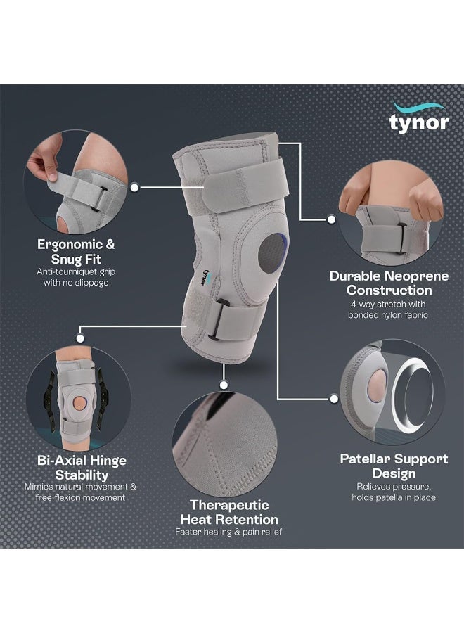 Tynor Knee Support Hinged (Neoprene), for Joint Stability & Pain Relief | for Sports, Gym Supports Injury Recovery | Durable & Comfortable, For Men & Women | 1 Unit (Grey, Large) - Image 4
