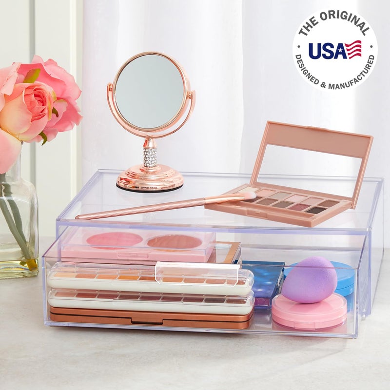 STORi Audrey Stackable Clear Bin Plastic Organizer Drawer | Organize Eyeshadow Palettes, Cosmetics, and Beauty Supplies on a Vanity | Made in USA - Image 2