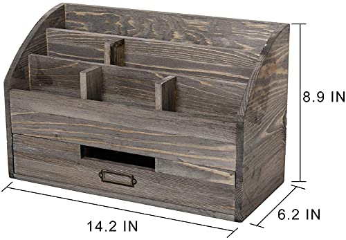 VERGOODR Rustic Wood Desk Organizer and Storage with Drawer and Pen Holder Bill Mail Organizer and Mail Holder for Countertop Kitchen Desk Decorative & Workspace Organizers(Rock Grey) - Image 3