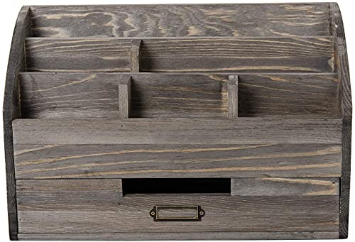 VERGOODR Rustic Wood Desk Organizer and Storage with Drawer and Pen Holder Bill Mail Organizer and Mail Holder for Countertop Kitchen Desk Decorative & Workspace Organizers(Rock Grey) - Image 4