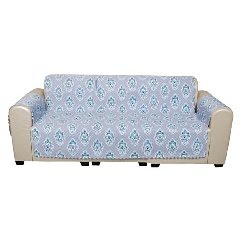 KINGLY Velvet 4 Seater Quilted Digital Printed Sofa Cover Pink Passion, Columbia Blue - Image 2