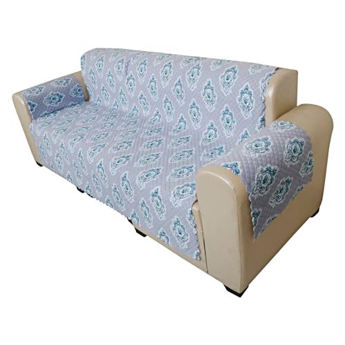 KINGLY Velvet 4 Seater Quilted Digital Printed Sofa Cover Pink Passion, Columbia Blue - Image 3