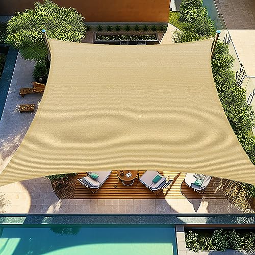 Shade&Beyond 12'x16' Sun Shade Sails Curved Canopy Rectangular Sand 185GSM Shade Sail Permeable for Patio Deck Yard Backyard, (We Make Custom Size) - Image 1