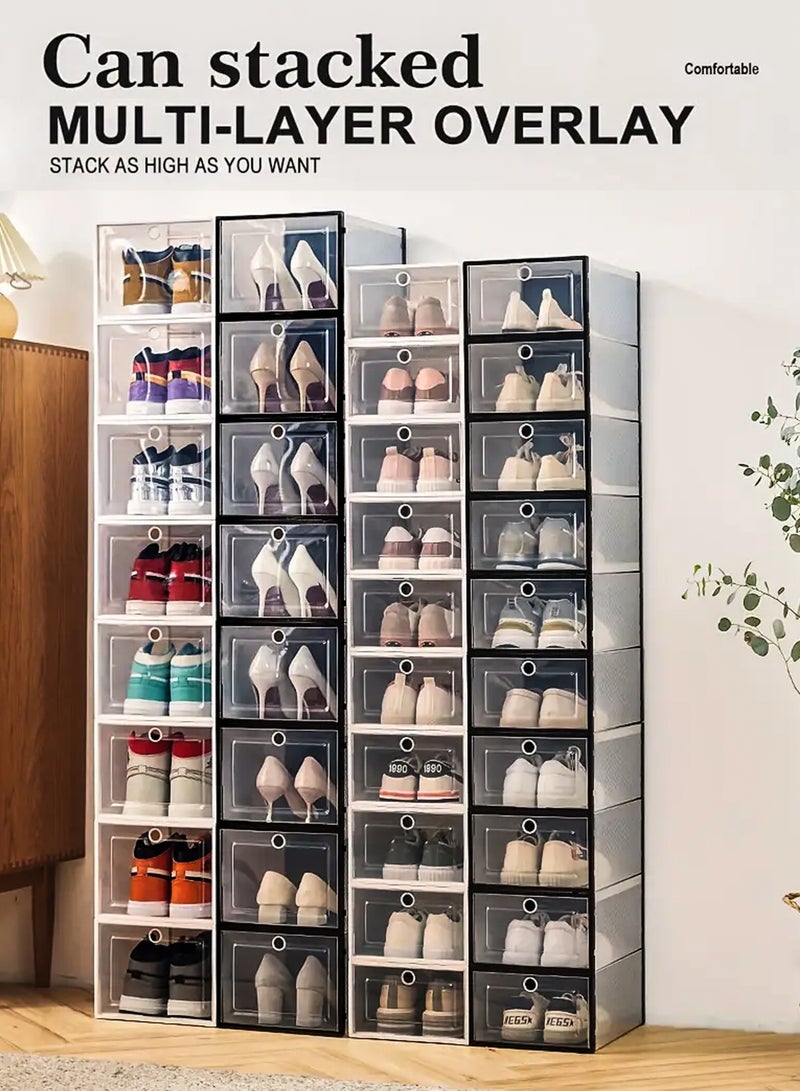 دي بلو طقم مكون من 6 صناديق تخزين أحذية شفافة بلاستيكية متعددة الاستخدامات والقابلة للتكديس مع باب شفاف منظم أحذية مقاوم للغبار للأحذية الرياضية والكعب العالي، مدخل المنزل تحت الخزانة درج بلاستيكي لغرف النوم خزانة رف عرض الأحذية للرجال والنساء. - Image 2