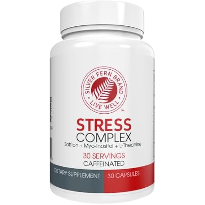 Silver Fern Stress Complex Supplement - with Caffeine - Sleep, Worry, Mood & More - with Saffron Supplements, L-Theanine Supplement, and Myo-inositol - Natural Stress Relief Supplements - 30 Servings - Image 1