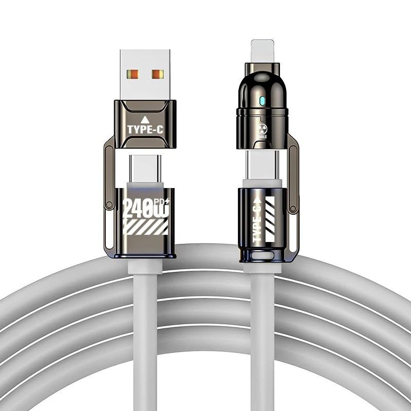 High-Power 4-in-1 Fast Charging Cable, Versatile 4-in-1 Connectivity, Integrates USB-A & USB-C Connectors into One Streamlined Cable, Travel Charging Cords for iPhone, Android, iPad,More (Gray, 1m) - Image 1