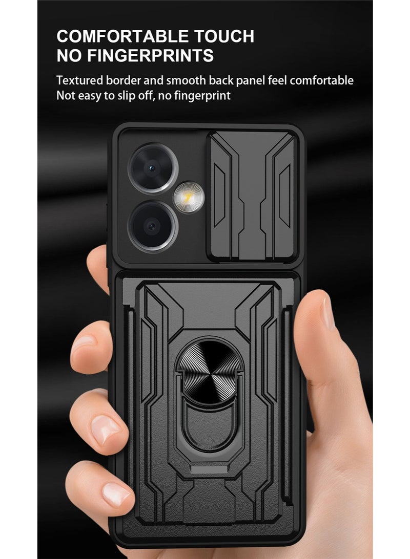 SanHu for Samsung Galaxy A07 Case, Card Holder & Slide Camera Lens Cover, Magnetic Ring Holder Kickstand Protective Phone Case for Samsung Galaxy A07, Black - Image 5