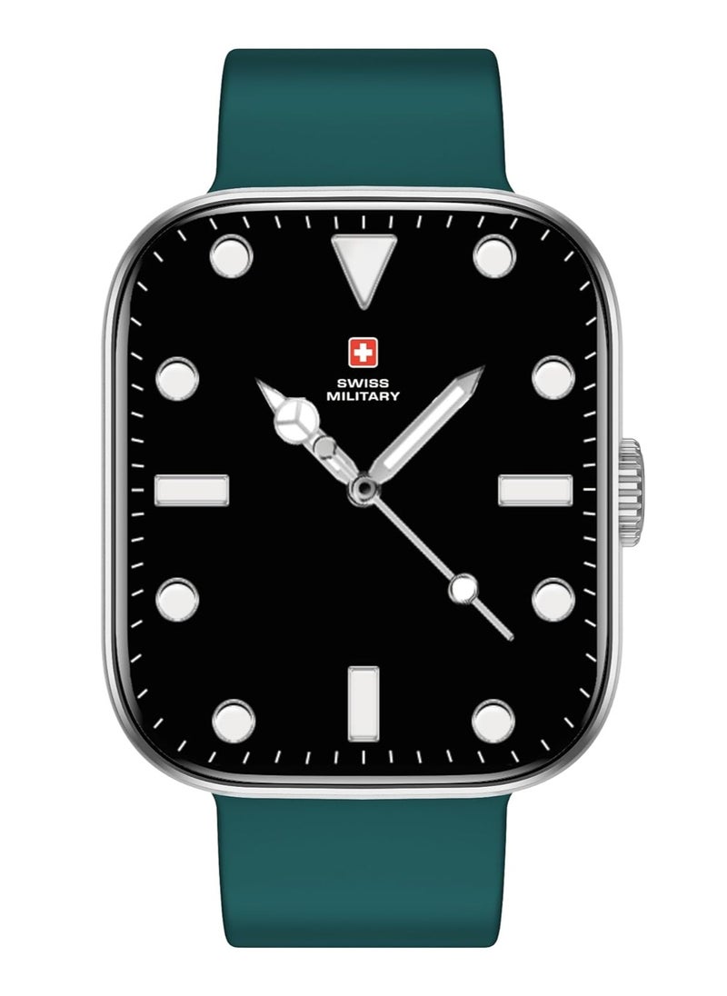 SWISS MILITARY - Swiss Military ALPS4 Smartwatch 1.75" AMOLED, Bluetooth Calling, Multi Language, Fitness Tracking, Wireless Charging, 7 Days Battery, IP67, iOS/Android Compatible, Silver Frame & Green Silicon Strap - Image 1