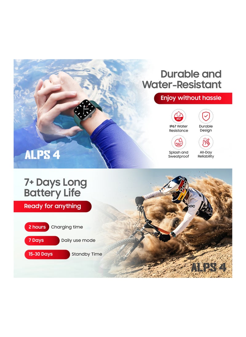 SWISS MILITARY - Swiss Military ALPS4 Smartwatch 1.75" AMOLED, Bluetooth Calling, Multi Language, Fitness Tracking, Wireless Charging, 7 Days Battery, IP67, iOS/Android Compatible, Silver Frame & Green Silicon Strap - Image 1