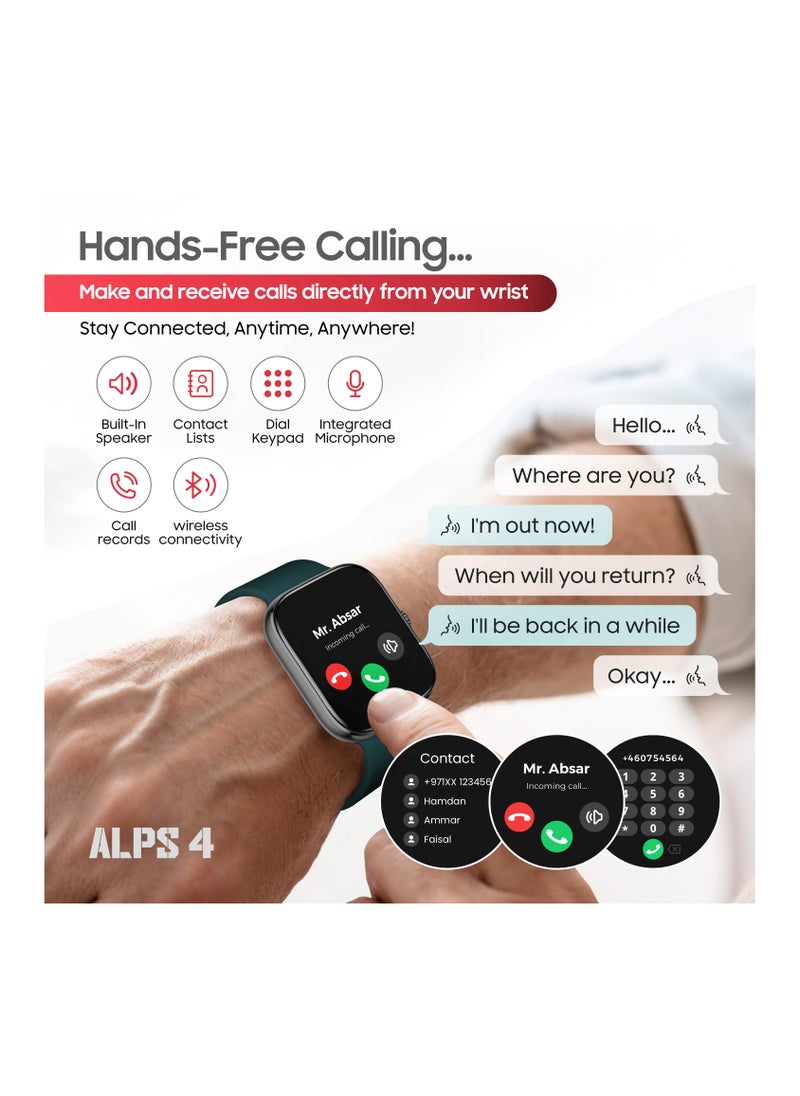 SWISS MILITARY - Swiss Military ALPS4 Smartwatch 1.75" AMOLED, Bluetooth Calling, Multi Language, Fitness Tracking, Wireless Charging, 7 Days Battery, IP67, iOS/Android Compatible, Silver Frame & Green Silicon Strap - Image 1