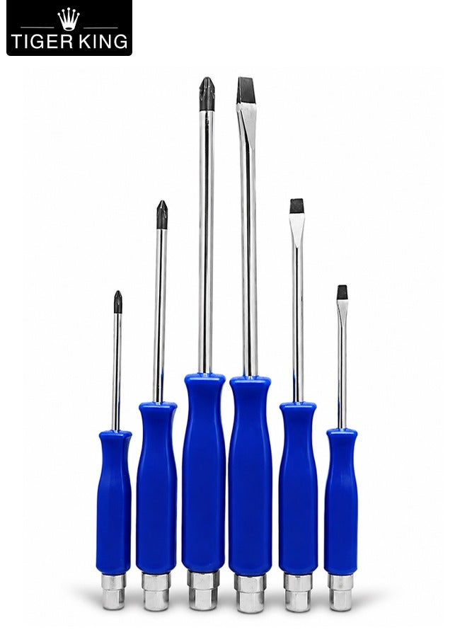 طقم مفكات مغناطيسية TIGER KING TG-888 مكون من 6 قطع - مجموعة أدوات يدوية شديدة التحمل مصنوعة من فولاذ الكروم فاناديوم، تتضمن مفكات برأس صليبي ومسطح؛ مثالية للإصلاحات المنزلية، والأعمال الكهربائية، وصيانة السيارات، وإصلاح أجهزة الكمبيوتر، ومشاريع الأعمال اليدوية. - Image 1