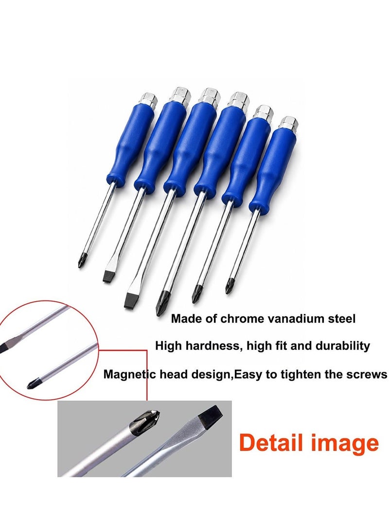 طقم مفكات مغناطيسية TIGER KING TG-888 مكون من 6 قطع - مجموعة أدوات يدوية شديدة التحمل مصنوعة من فولاذ الكروم فاناديوم، تتضمن مفكات برأس صليبي ومسطح؛ مثالية للإصلاحات المنزلية، والأعمال الكهربائية، وصيانة السيارات، وإصلاح أجهزة الكمبيوتر، ومشاريع الأعمال اليدوية. - Image 5