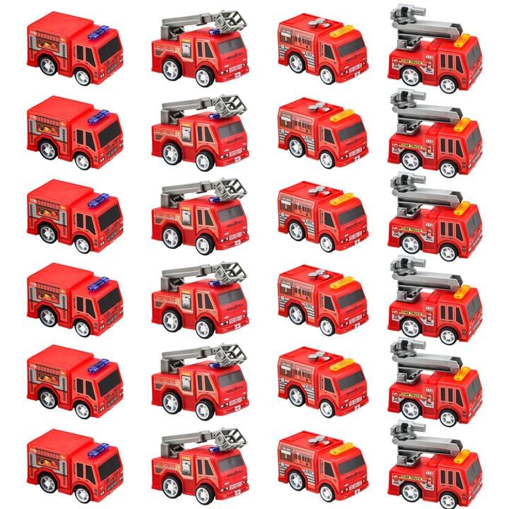 Conagel 24 Pcs Mini Pullback Fire Truck Toy Bulk Small Fire Trucks Toy Plastic Fire Engine Toy Trucks for Firefighter Birthday Party Supplies 4 Styles - Image 5