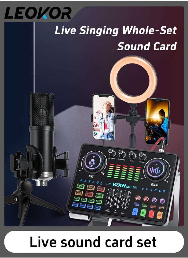 LEOKOR Sound Card Microphone Podcast Package,Live Broadcast Equipment with Ring Light/Recording Studio for Live Streaming/Suitable for Podcasting/Live Broadcasting/Singing/PC/Mobile/TikTok/YouTube  - Image 2
