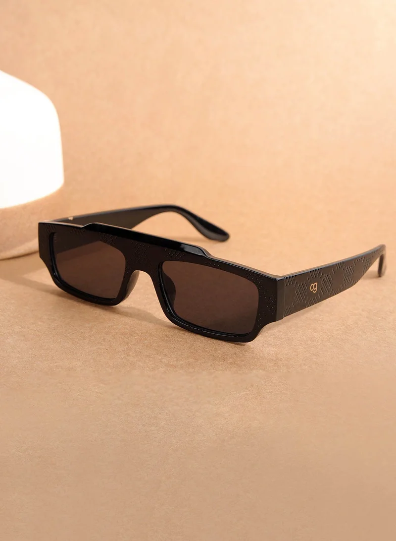 Woggles Designer Black Rectangle Sunglasses| Men &amp; Women| 100% Uv Protection