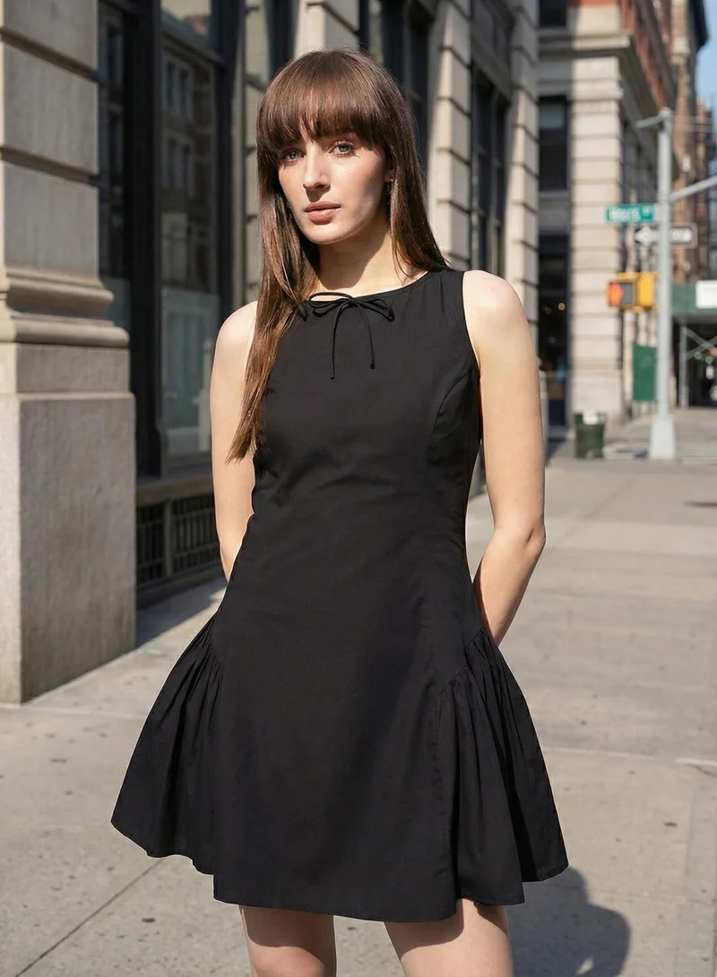 Dennis Lingo  Black 100% Cotton Solid Print Mini Shift Regular Fit Dress For Women for Women | Best Price UAE