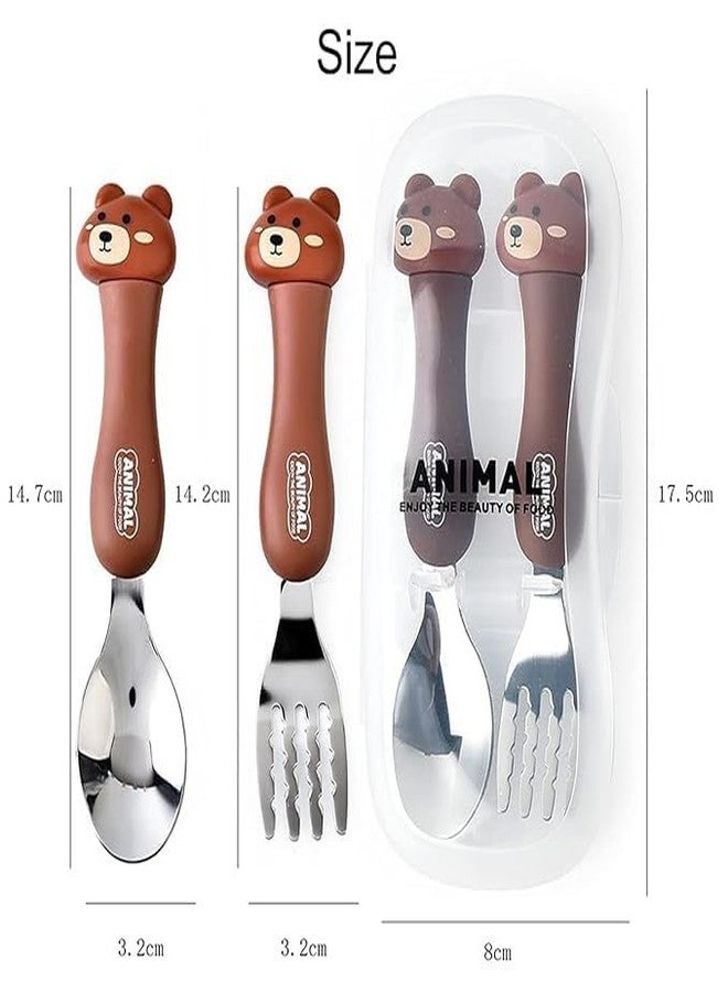 Bekner Kids Cutlery Set, Stainless Steel Spoon and Fork with Animal Design Handles, 14.7 cm, Multicolor, Pack of 2 (Green) - Image 5