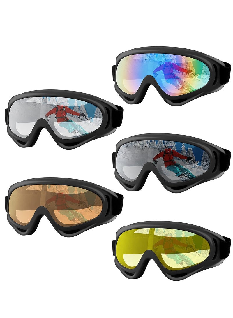 KASTWAVE Motorcycle Goggles, 5 Pack Ski Goggles, Snowboard Snow Goggles for Men Women Kids Adult Youth, UV Protection Anti-fog Motorcycle Goggles - Image 1
