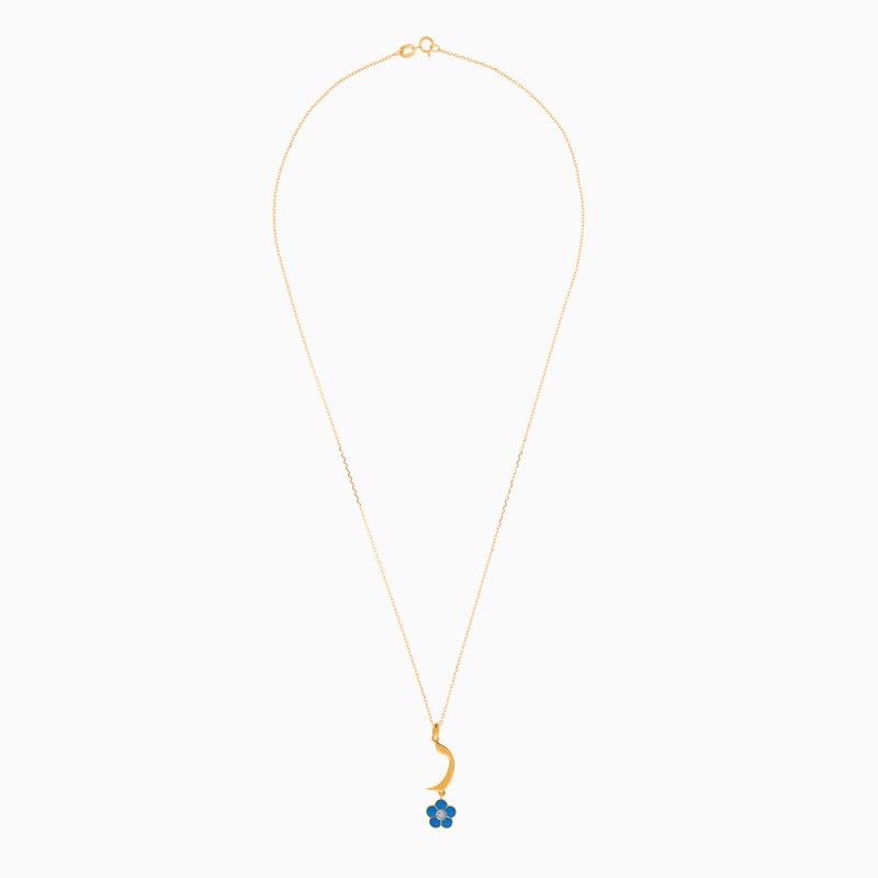 Jawhara Jewellery 18K Yellow Gold Kids Necklace with Arabic Letter 'Raa' – Turquoise Flower Pendant with Natural Diamond, Luxury Jewelry for Children By Jawhara Jewellery - Image 2