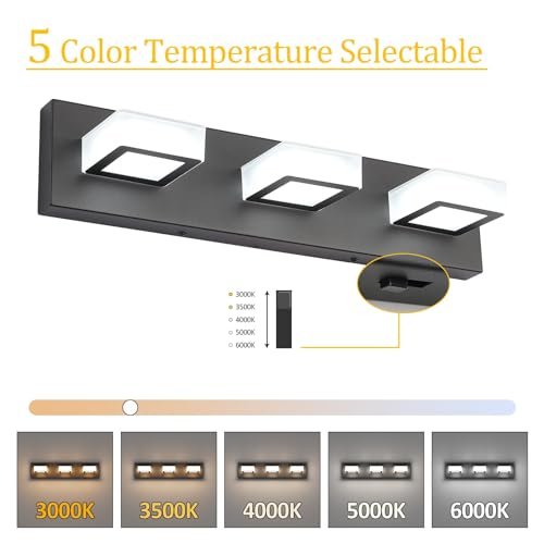 Ralbay 5 Color Temperature Modern LED Black Bathroom Vanity Lights Dimmable Acrylic Modern Black Bathroom Wall Lighting Fixtures - Image 2