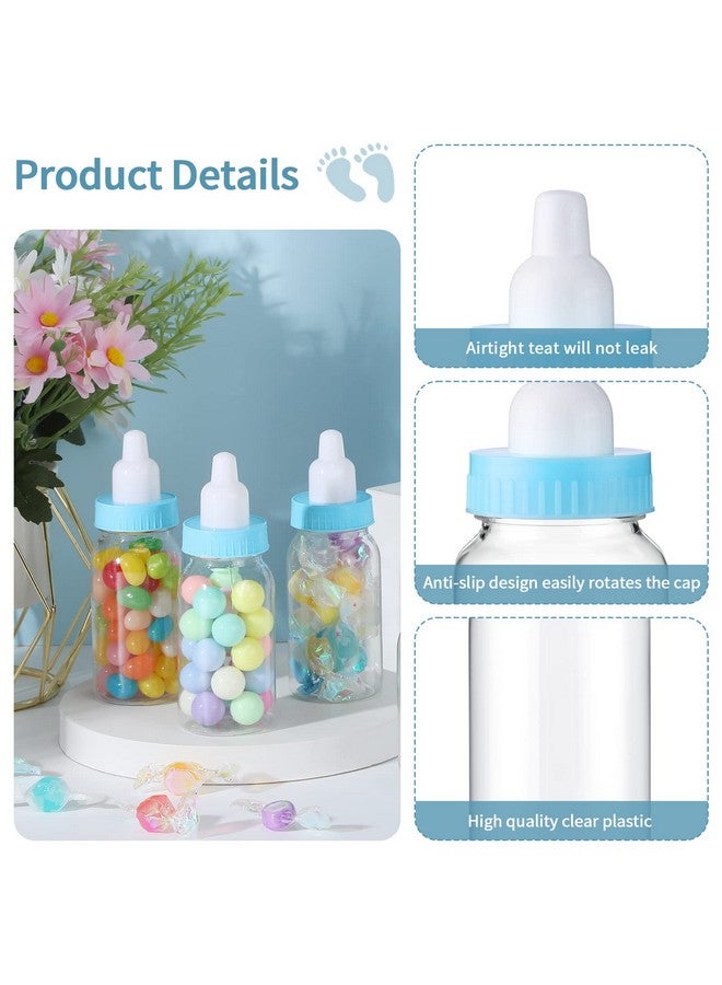 Unittype 48 Pcs 4.5 Inch Baby Bottle Shower Favor Mini Plastic Candy Bottle Baby Shower Bottles Fillable Feeding Bottle Candy Box For Party Boy Girl Birthday Newborn Baby Baptism With Removable Blue Tops - Image 3