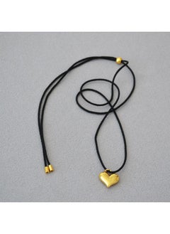 Korean Style Niche Personality Simple Black Cord Pull-out Adjustable Brass Gold Plated Love Pendant Necklace Sweater Chain For Women