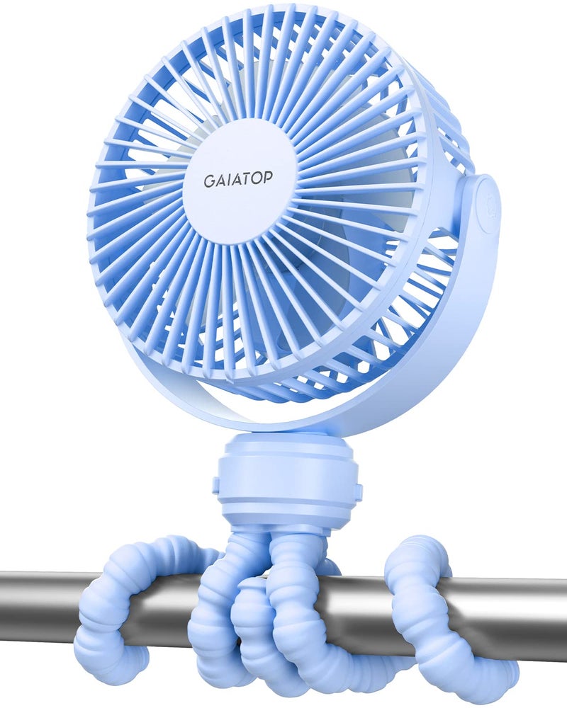 Gaiatop Mini Portable Stroller Fan, Battery Operated Small Clip on Fan, Detachable 3 Speed Rechargeable 360° Rotate Flexible Tripod Handheld Desk Cooling Fan for Car Seat Crib Treadmill Travel Blue - Image 1
