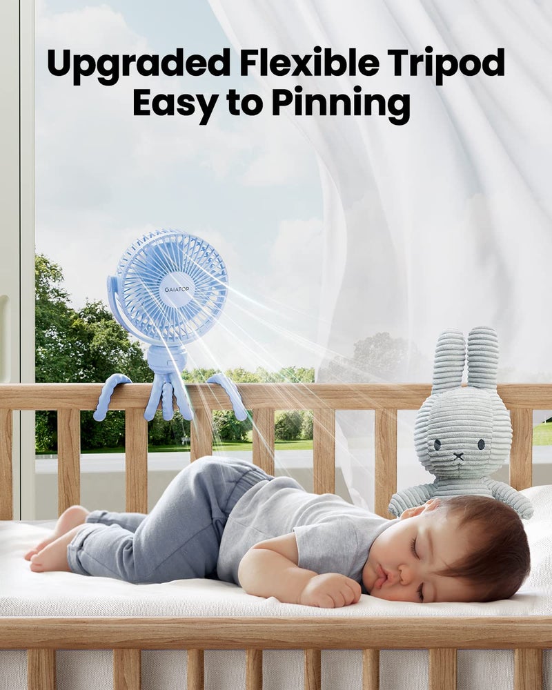 Gaiatop Mini Portable Stroller Fan, Battery Operated Small Clip on Fan, Detachable 3 Speed Rechargeable 360° Rotate Flexible Tripod Handheld Desk Cooling Fan for Car Seat Crib Treadmill Travel Blue - Image 4