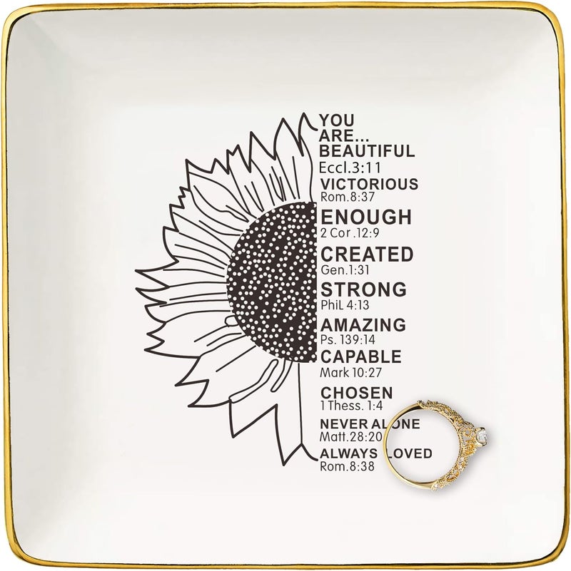 NZY Mother's Day,Birthday,Graduation,New Year Christmas Gift for Woman,Christian Scripture Religious Bible Verse Gifts,Affirmations Inspirational Reminder Present,Jewelry Tray Trinket Holder Ring Dish - Image 1