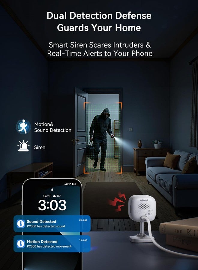 Outinput Indoor Security Camera, 2K WiFi Home Camera for Baby Monitor/Pet/Dog, Motion Detect, Night Vision, 2-Way Audio, Instant App Alerts, Cloud & Local Storage, Share to Family 2-Pack (White) - Image 4