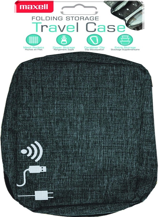 Maxell Folding Organized Tech Case - 2 Zipper Pouches, 3 Cable Pouches, Mesh Earbud Pouch, Small Zipper Pocket & Carabiner Clip - Image 1