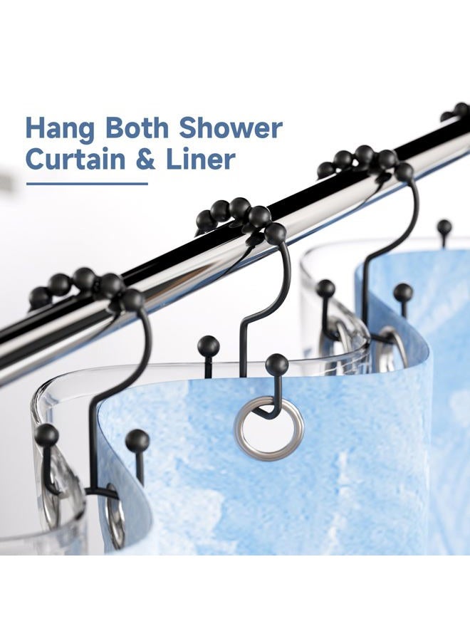Titanker Black Shower Curtain Hooks Rings, Rust-Resistant Metal Double Glide Shower Hooks for Bathroom Shower Rods Curtains, Set of 12 Hooks - Matte Black - Image 2