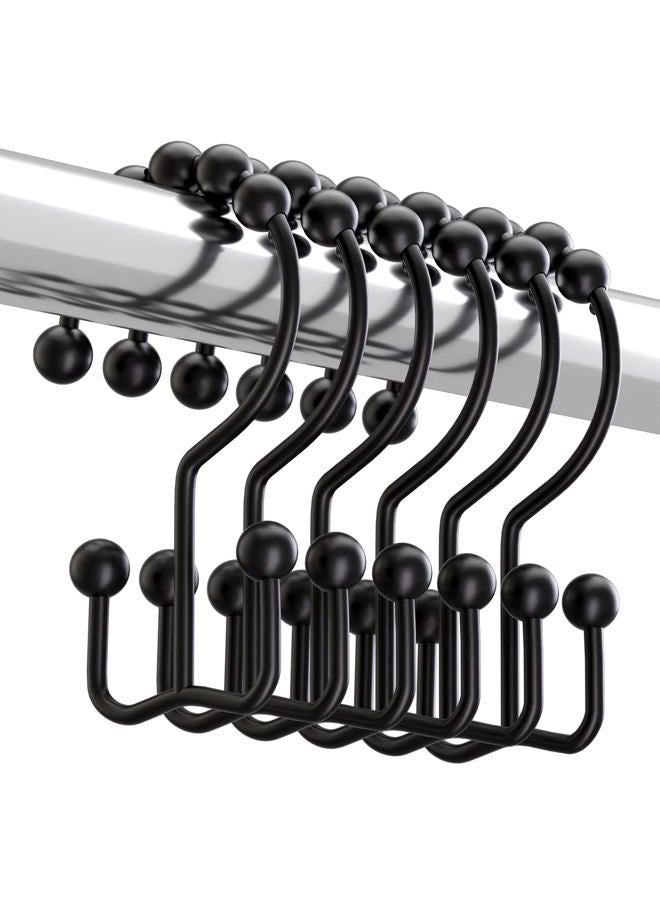 Titanker Black Shower Curtain Hooks Rings, Rust-Resistant Metal Double Glide Shower Hooks for Bathroom Shower Rods Curtains, Set of 12 Hooks - Matte Black - Image 1