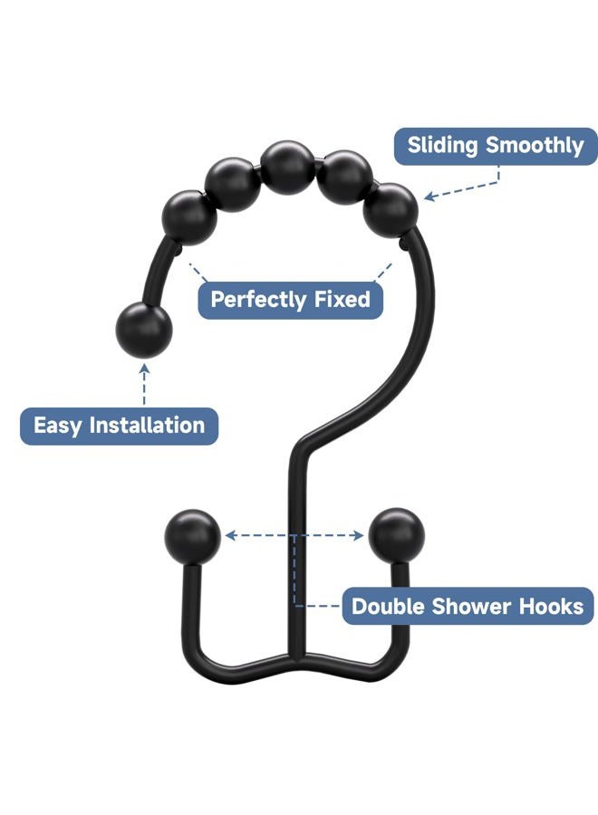 Titanker Black Shower Curtain Hooks Rings, Rust-Resistant Metal Double Glide Shower Hooks for Bathroom Shower Rods Curtains, Set of 12 Hooks - Matte Black - Image 4