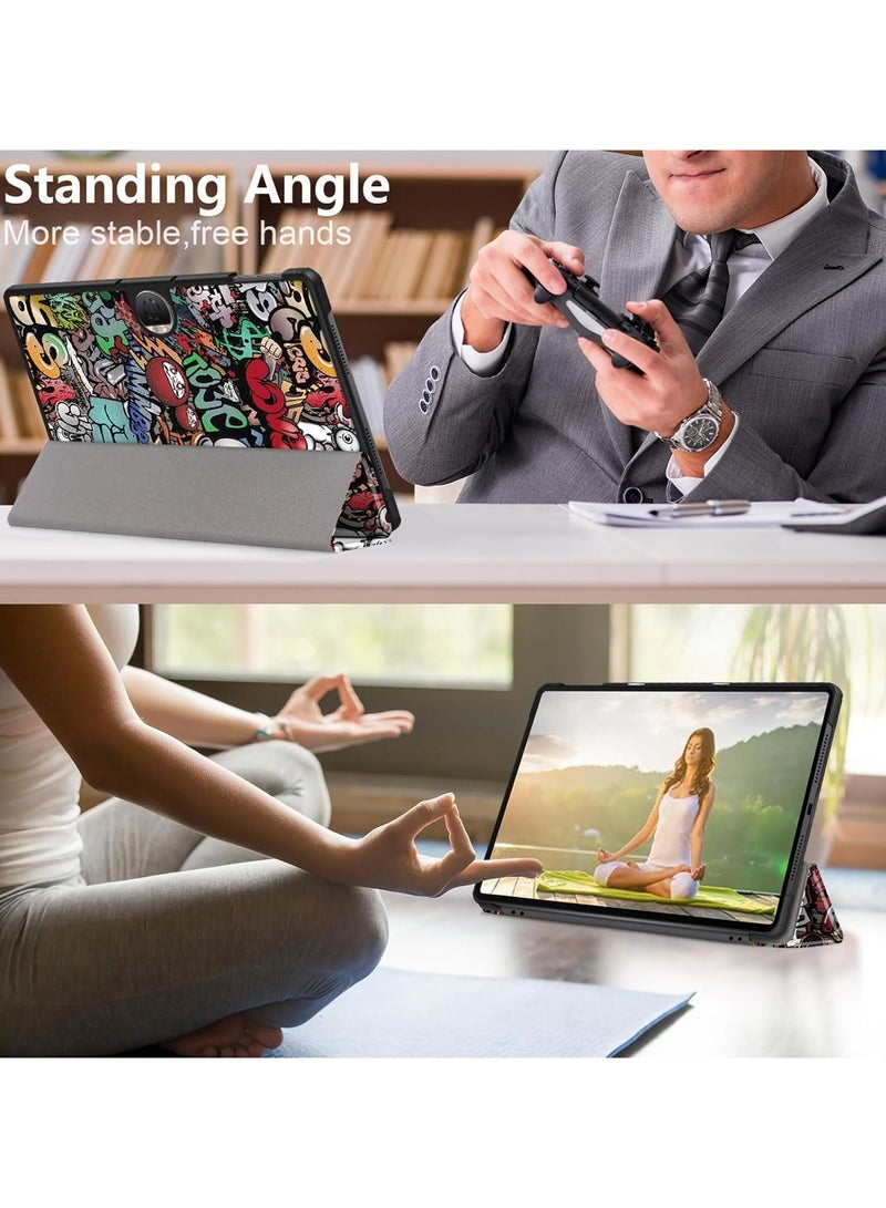 VKL Case Compatible with Honor Pad 9 12.1 Inch Tablet 2023, Trifold Multi Viewing Angles Stand Lightweight Shell Cover (Graffiti) - Image 2