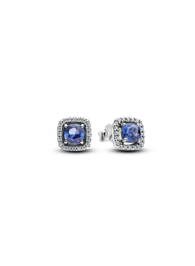 باندورا Sparkling Square Blue Halo Stud Earrings