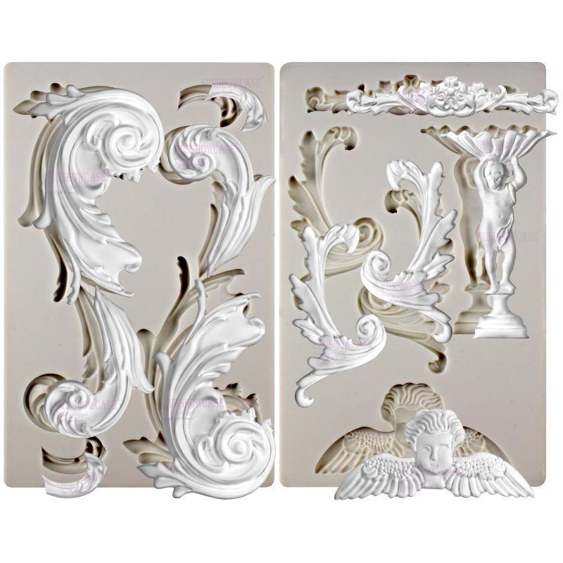 FUNSHOWCASE Baroque Style Ornament Curlicues Silicone Molds 3-Count Cherub Birdbath Scrollworks Art Deco Inspired Lace - Image 2