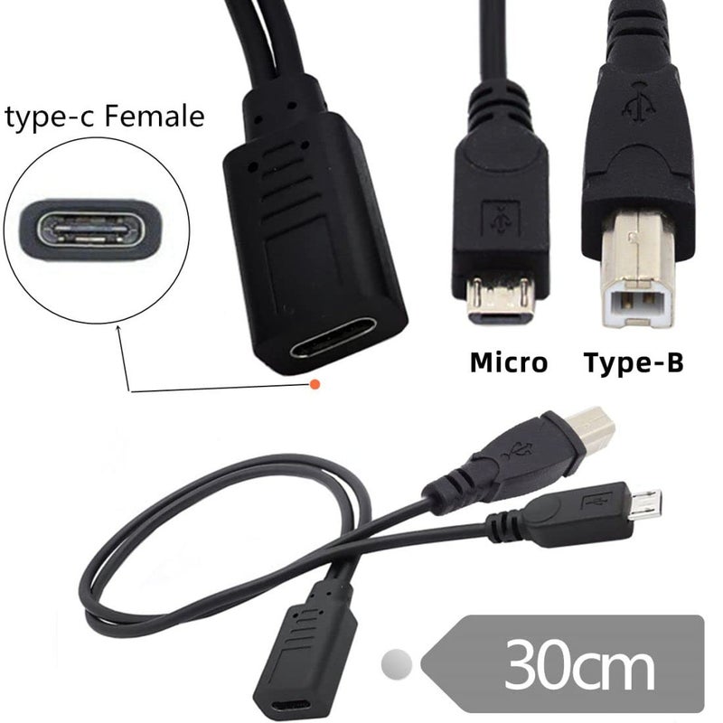 تشينيانغ كابل شحن متعدد الوصلات من نوع USB C Splitter، كابل تمديد من نوع USB C (مناظرة واحدة إلى ذكورتين أو منفذ Micro USB) يدعم شحن جهازين في نفس الوقت، طول الكابل: 0.98 قدم (0.3 متر). - Image 3