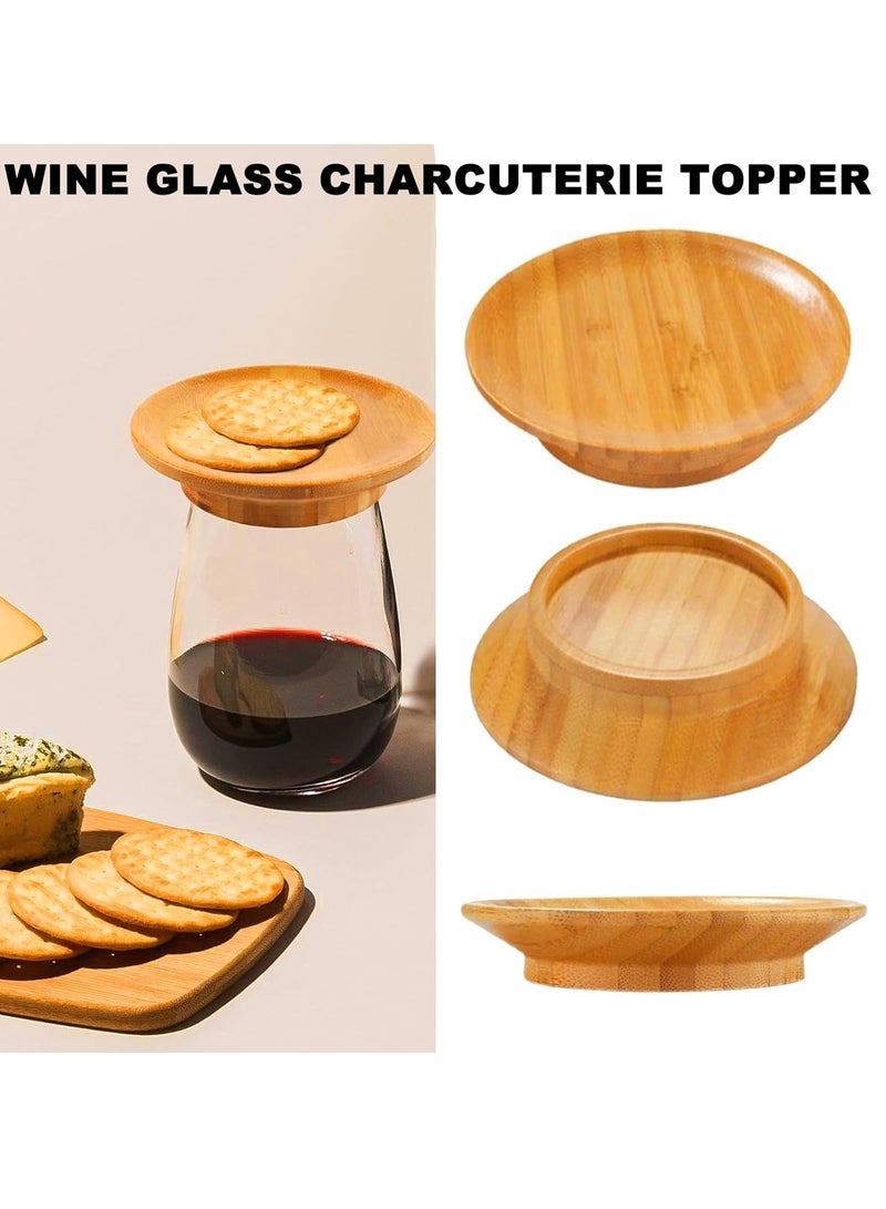 KASTWAVE 6Pcs Wine Glass Charcuterie Topper, Cup Cover Wooden Cup Lid, 2024New Wine Glass Charcuterie Board Topper, Charcuterie Wine Glass Topper, Bamboo Wine Glass Topper Coasters  - Image 2