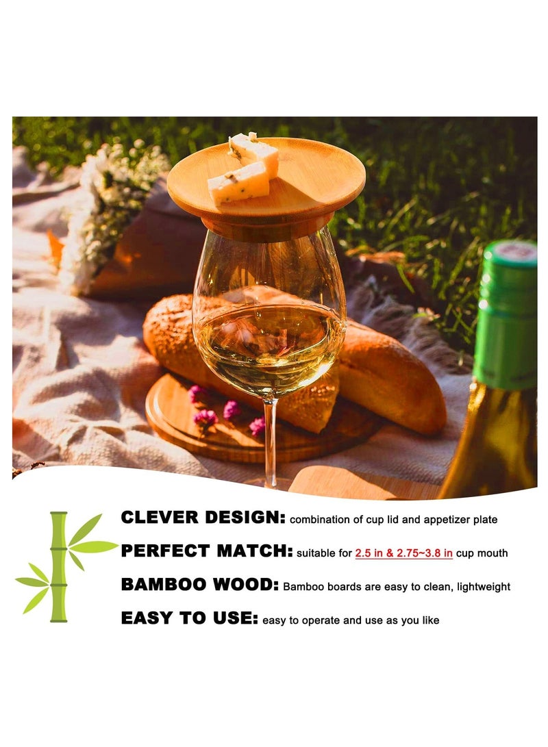 KASTWAVE 6Pcs Wine Glass Charcuterie Topper, Cup Cover Wooden Cup Lid, 2024New Wine Glass Charcuterie Board Topper, Charcuterie Wine Glass Topper, Bamboo Wine Glass Topper Coasters  - Image 3