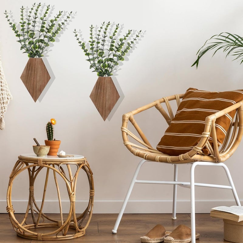 Chunful 2 Pcs Wooden Wall Planter Decor Hanging Fake Plants Greenery Flowers Holder Vase Boxes for Wall Bohemian Farmhouse Room Kitchen Office Indoor Decoration(Wooden Color,7.1 x 4.7 x 1.2 Inches) - Image 5