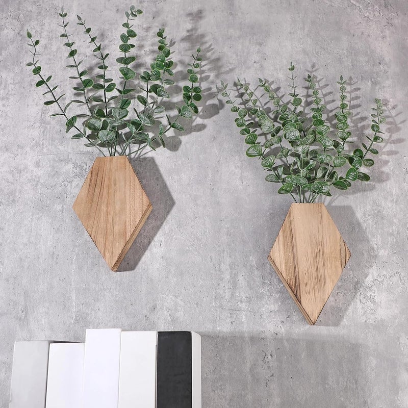 Chunful 2 Pcs Wooden Wall Planter Decor Hanging Fake Plants Greenery Flowers Holder Vase Boxes for Wall Bohemian Farmhouse Room Kitchen Office Indoor Decoration(Wooden Color,7.1 x 4.7 x 1.2 Inches) - Image 4