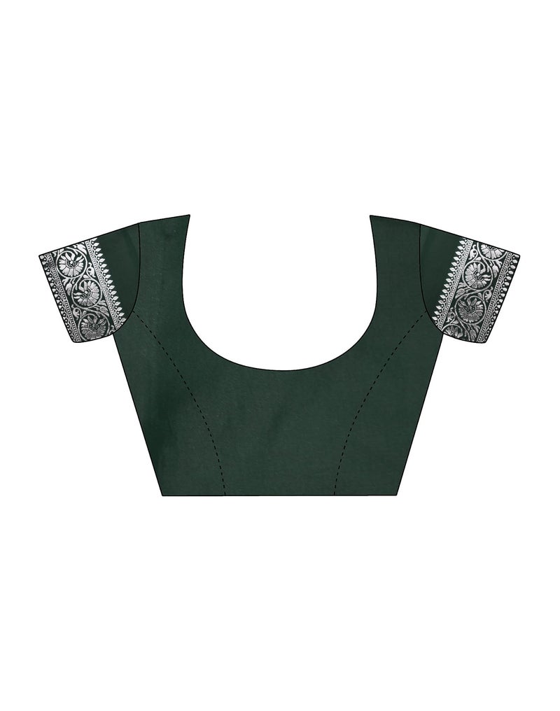 SIRIL Women's Soft Silk Saree | Silk Sari | Jacquard Zari Work Saree With Unstitched Blouse Piece (4049S488_Dark Green) - Image 5