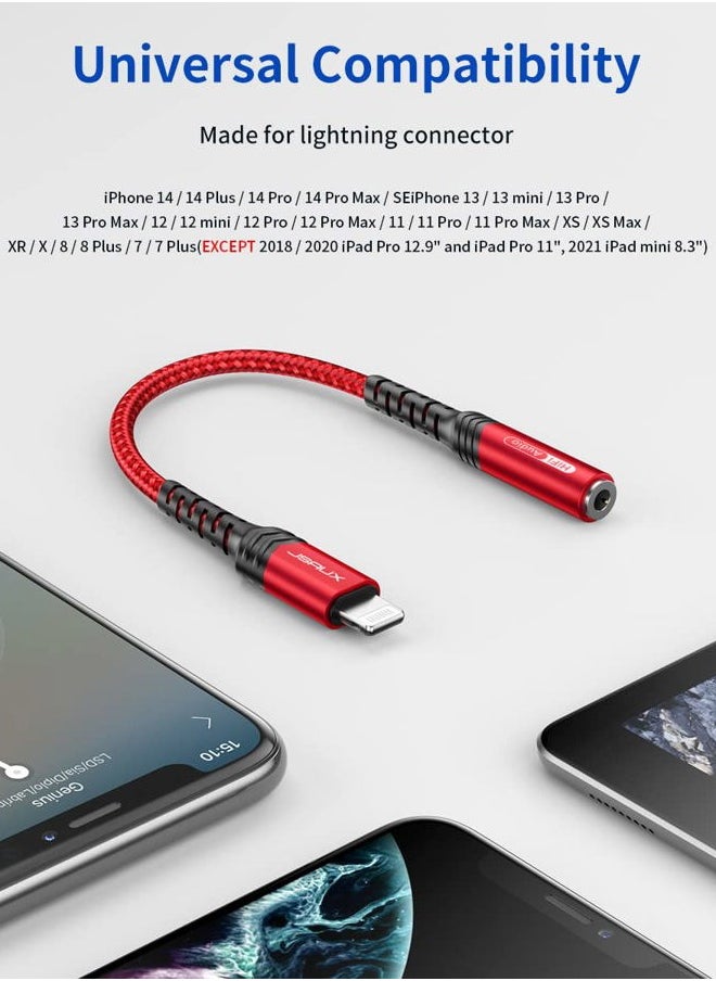 JSAUX iPhone Headphone Adapter, Lightning to 3.5mm [Apple MFi Certified] Compatible with iPhone 14/14 Pro Max-12/11/SE/X/XR/XS/8-Red  - Image 4