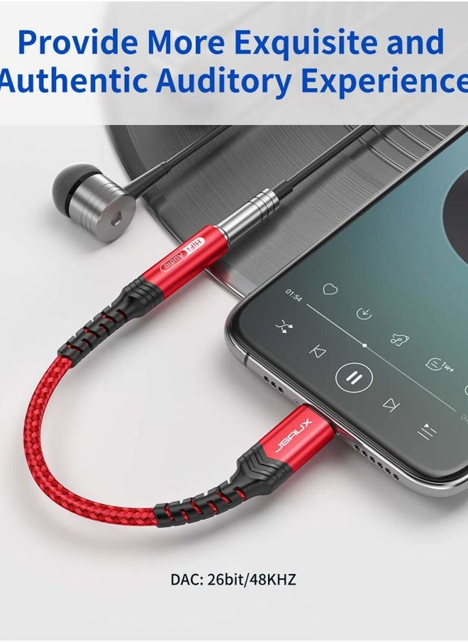 iPhone Headphone Adapter, Lightning to 3.5mm [Apple MFi Certified] Compatible with iPhone 14/14 Pro Max-12/11/SE/X/XR/XS/8-Red
