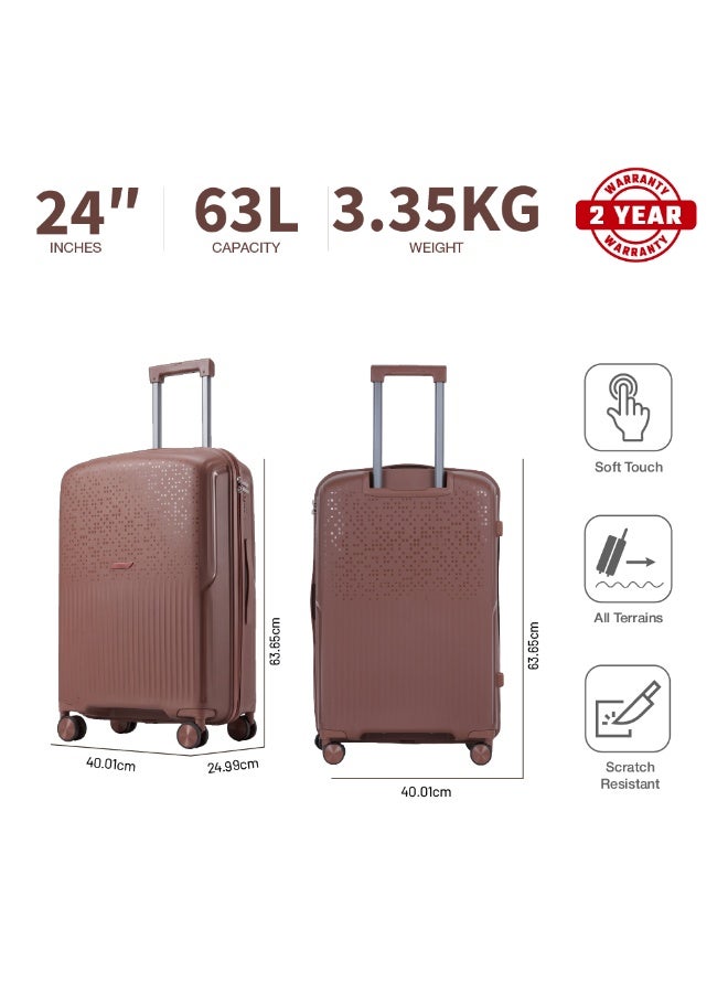 Eagle Express Neon X 24 Inch Medium Luggage Brown, PP Hard Shell Check-In Trolley Suitcase with Lightweight Design, Scratch Resistant Travel Bag, 360 Spinner Wheels, Secure Lock System and 2 Year Warranty - Image 3